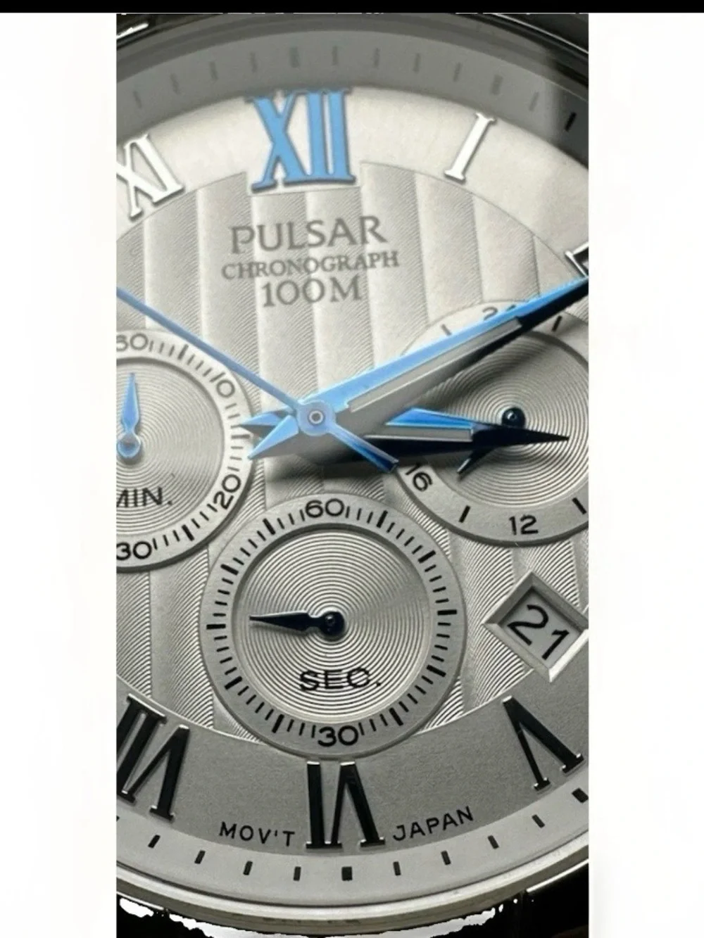 PULSAR Men’s Chronograph Watch Silver/Blue Roman Dial Stainless  VD53-X114 45mm